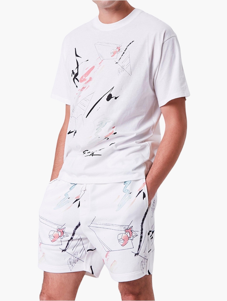 MyRunway Shop Forever 21 White Paint Art Drawstring Shorts for